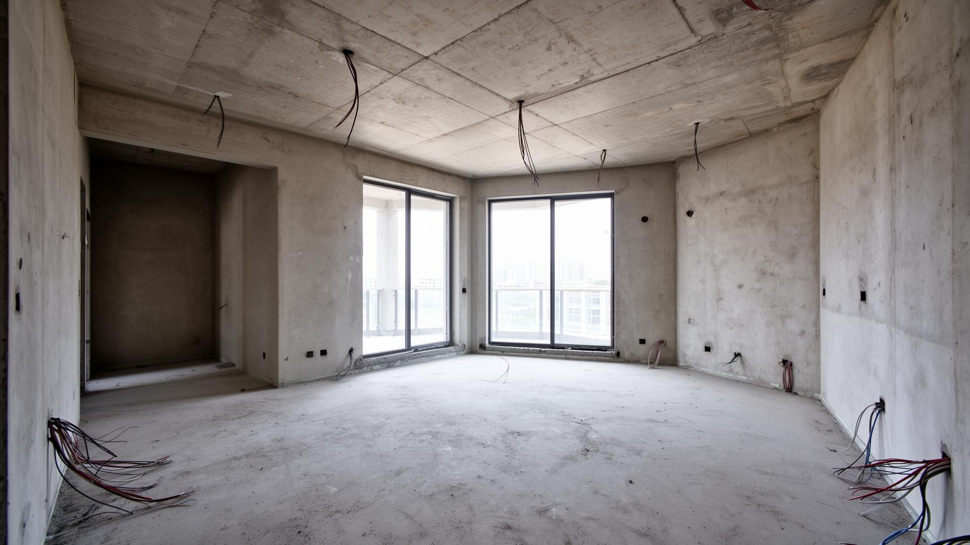 Raw apartment shell before luxury interior renovation